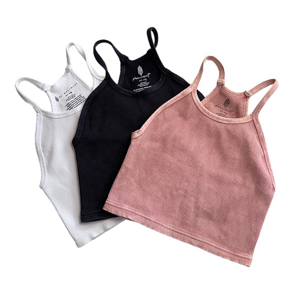 Free People Tops - •SOLD• Free People Happiness Runs Crop Tank Top Bundle Black Pink White Size M/L